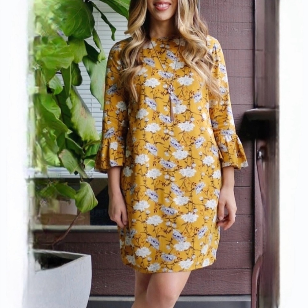 Old Navy Women's Midi Yellow Floral Shift Dress Size XL